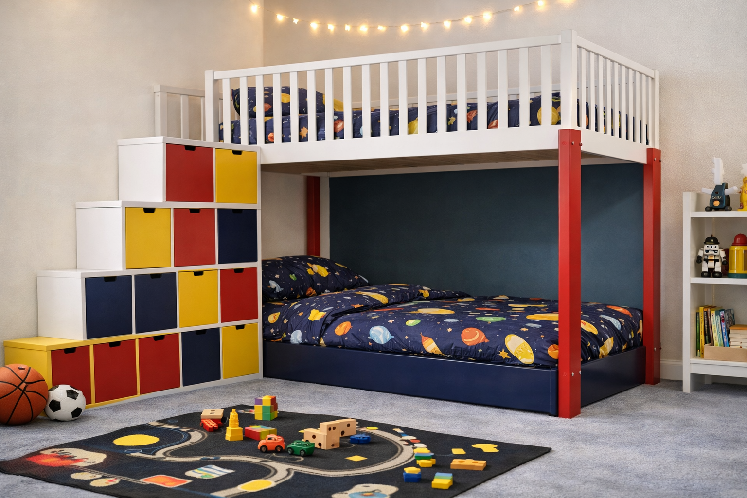 Cubic Bunk Bed - Staircase with 10 Built-In Drawers