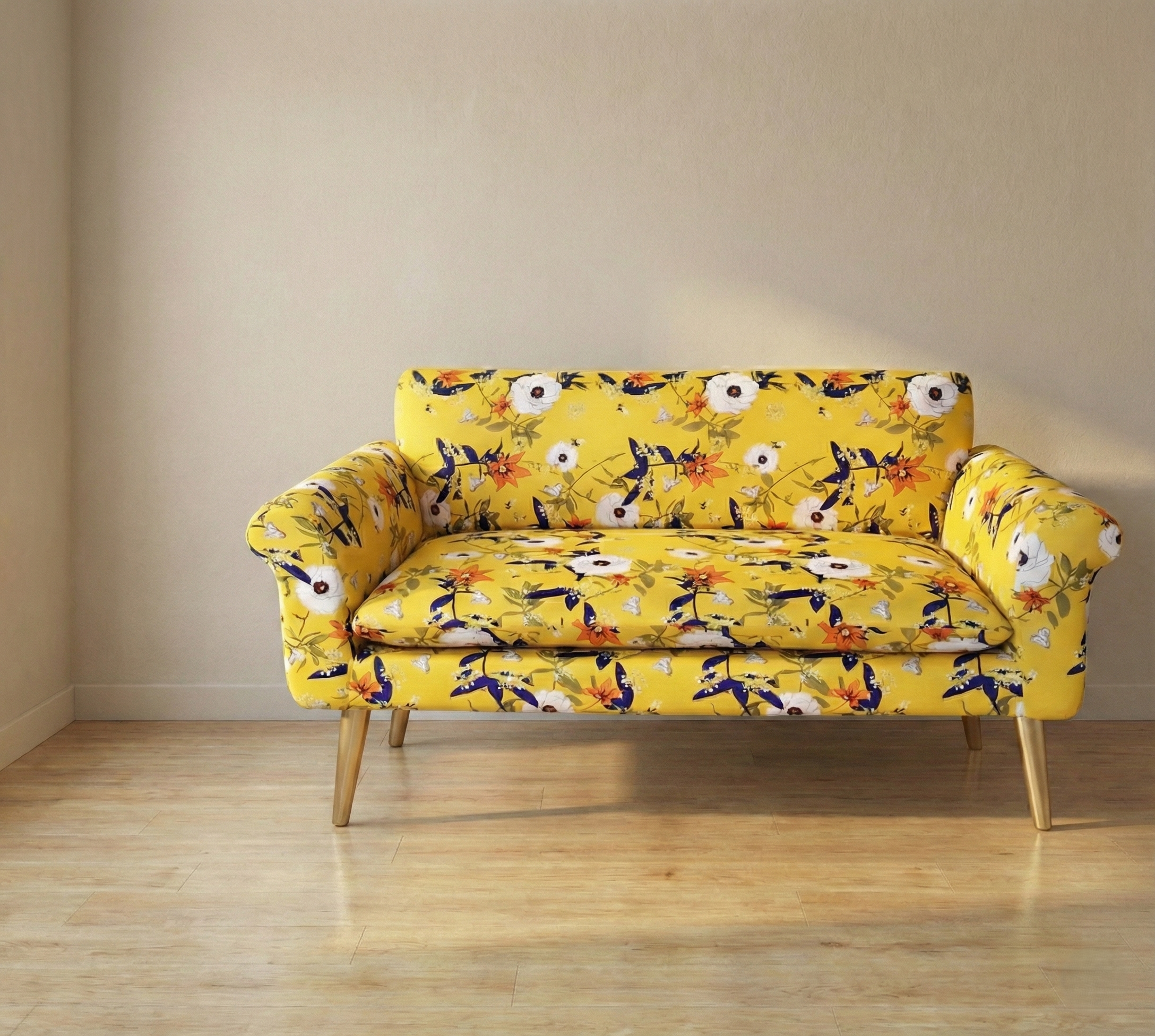 Yellow Floral Two Seater Sofa