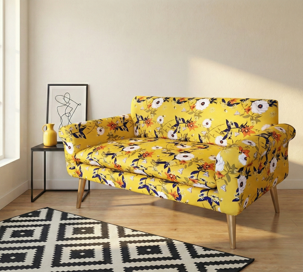Yellow Floral Two Seater Sofa
