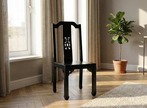 Black Modern Antique Dining Set - 6 Seater Sheesham with Glass Top