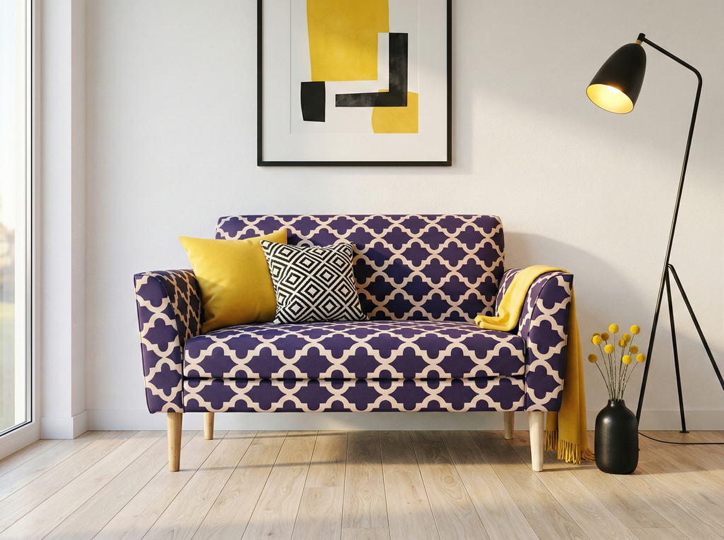 Blue Velveteen Two Seater Sofa