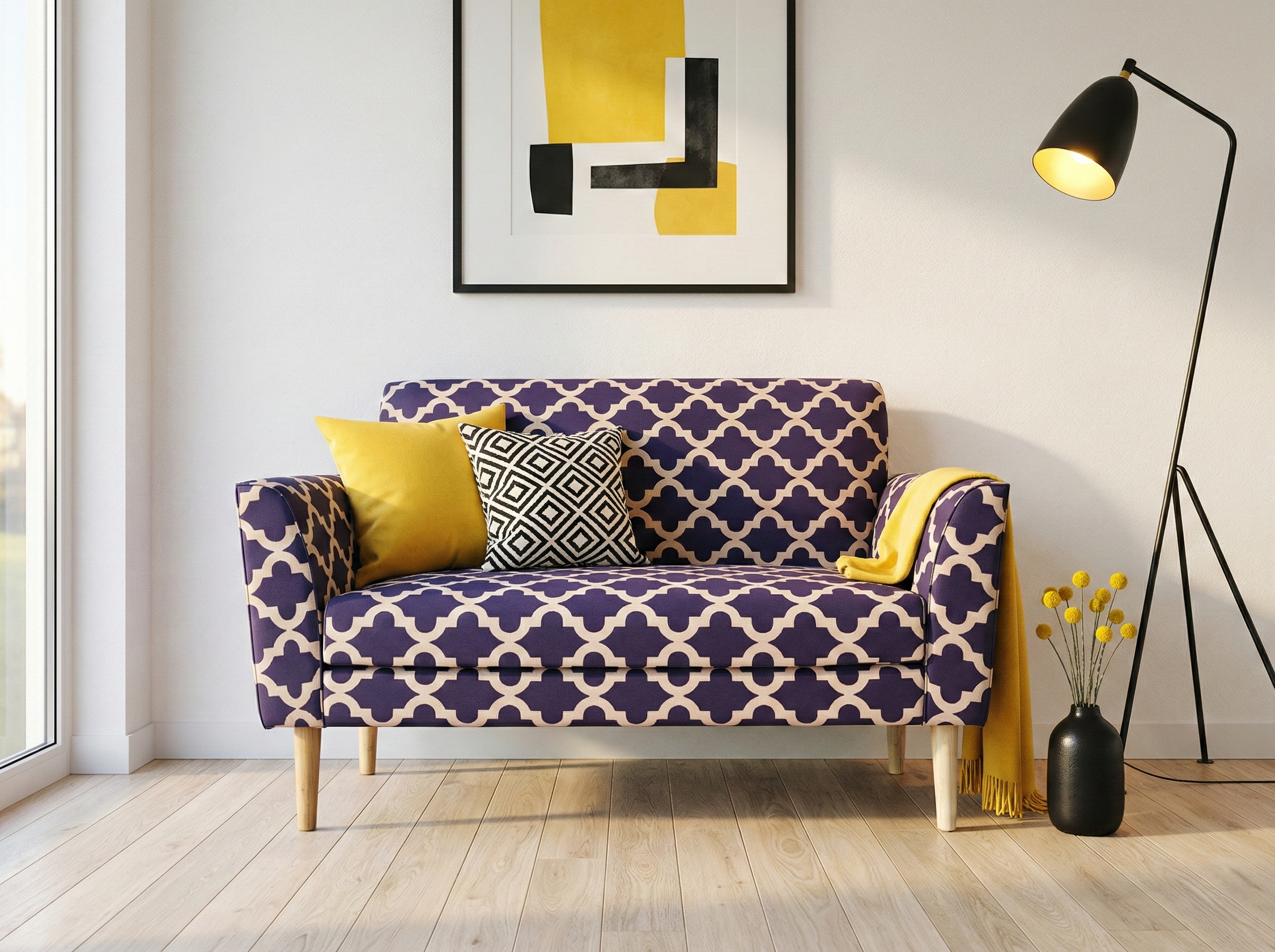 Blue Velveteen Two Seater Sofa