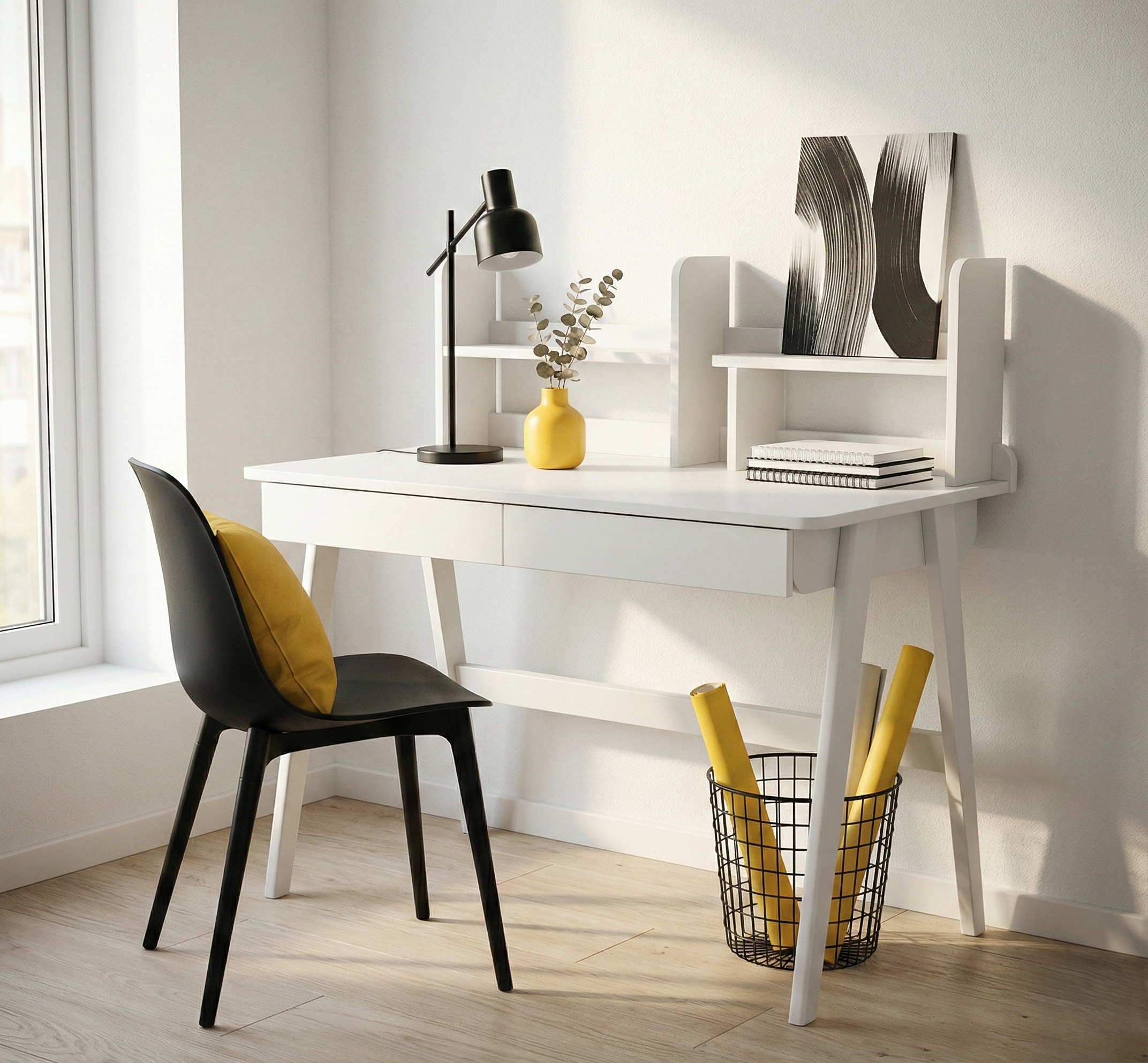 Lia Study Table - White Deco Finish for Focus & Productivity