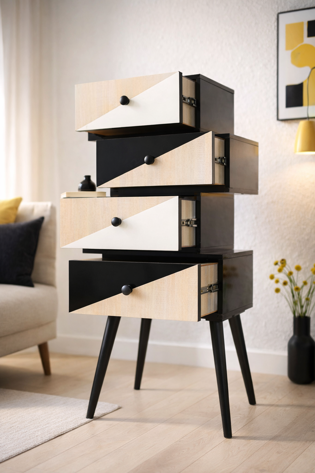 Stack Drawer Console - Asymmetrical Sculptural Design